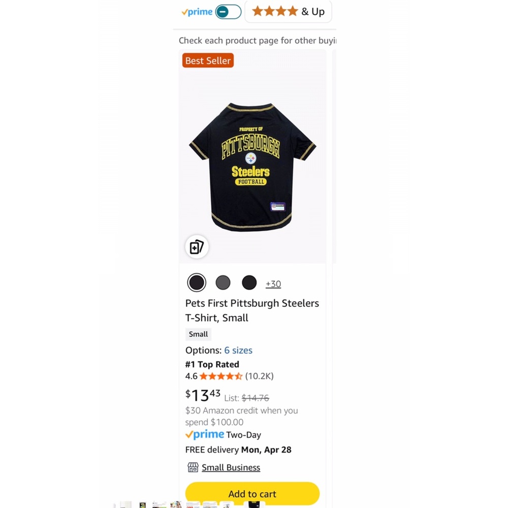 Pets First Pittsburgh Steelers Pet T-Shirt - Black/size Small